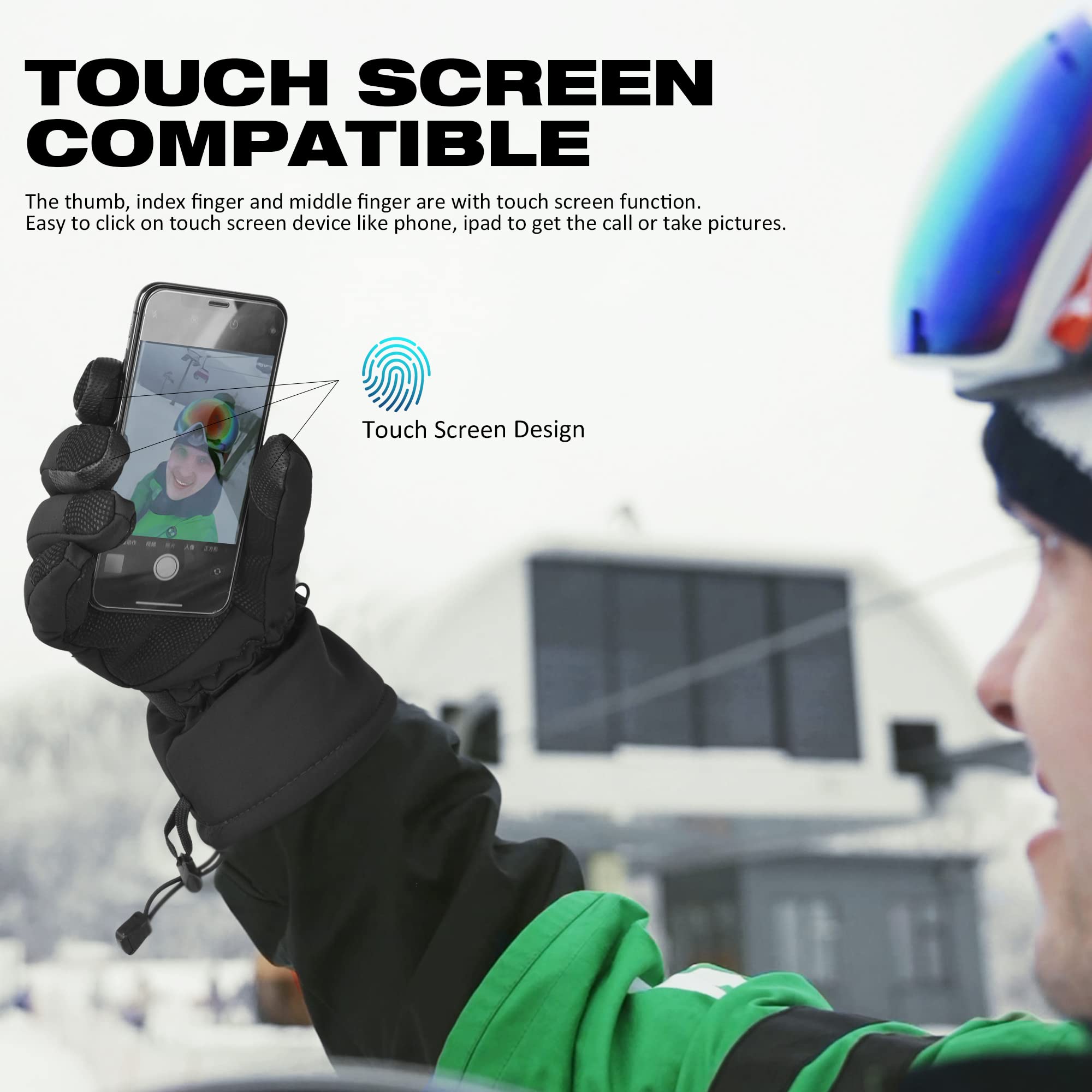 MCTi Waterproof Mens Ski Gloves Winter Warm 3M Thinsulate Snowboard Snowmobile Cold Weather Gloves - Image 5