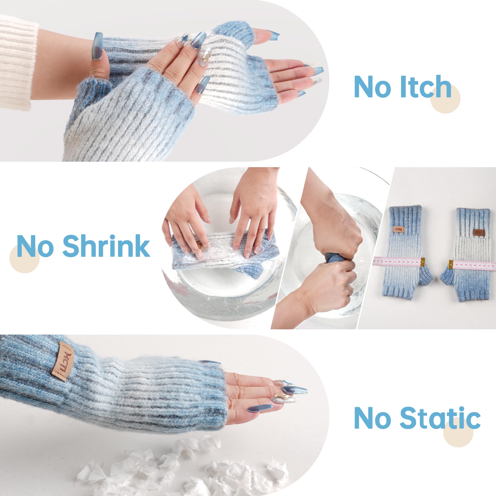 MCTi Winter Gloves for Women, Fingerless Mittens Knitted, Typing Gloves with Long Wrist Cuff, Warm for Cold Weather - Image 3