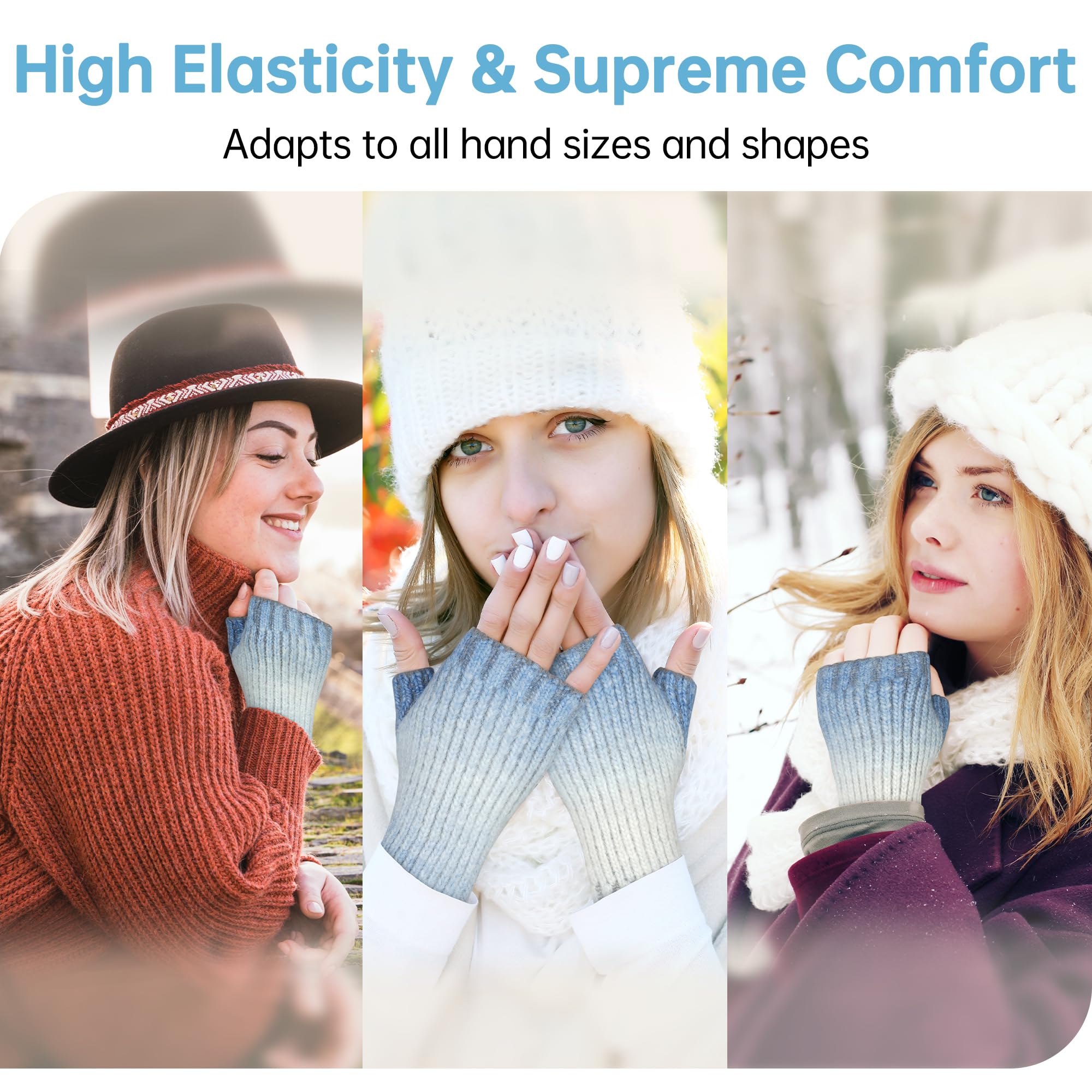 MCTi Winter Gloves for Women, Fingerless Mittens Knitted, Typing Gloves with Long Wrist Cuff, Warm for Cold Weather - Image 5